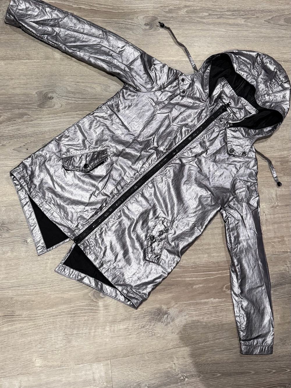 Thread & Supply Metallic Silver Hooded Utility Jacket